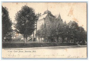 c1905's Court House Roadside Building Lined Trees Manistee Michigan MI Postcard