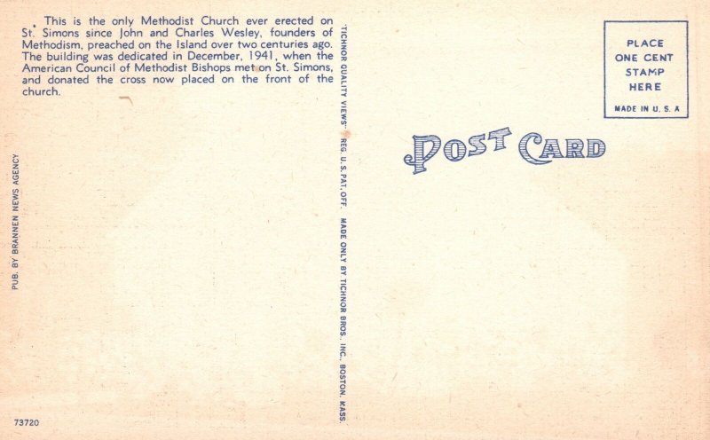 Vintage Postcard St. Simon's Methodist Church Parish St. Simon's Islands Georgia