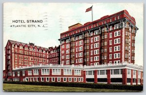 Atlantic City NJ~Hotel Strand Exterior View~Red Brick Bldg~USA Flag~1915 PC