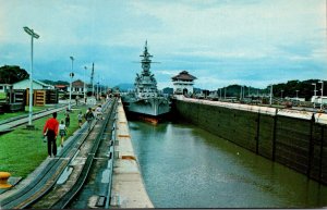 Ships U S S Alabama In The Panama Canal