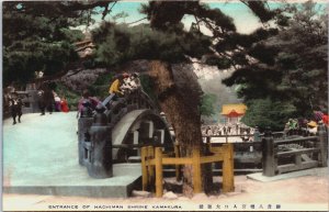 Japan Entrance Of Hachimangu Shrine Kamakura Hand Tinted Postcard C090