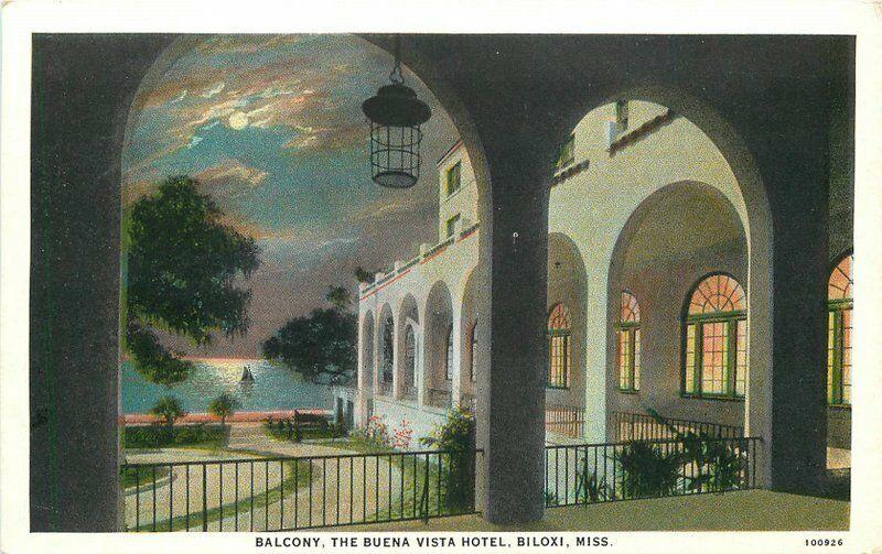 Balcony Buena Vista Hotel Biloxi Mississippi 1920s Postcard Teich 303