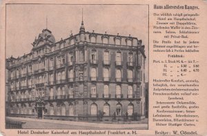 Hotel Kaiserhof Frankfurt Antique German Advertising Postcard