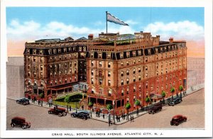 Linen Postcard Craig Hall at South Illinois Avenue in Atlantic City, New Jersey