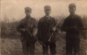 Real Photo Postcard Three Men Holding Rifles, Hunting