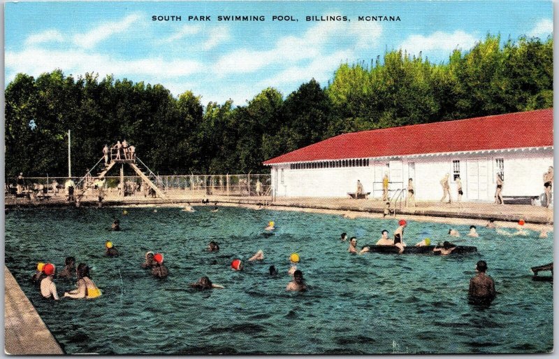 South Park Swimming Pool Billings Montana MT Children's Playground Postcard