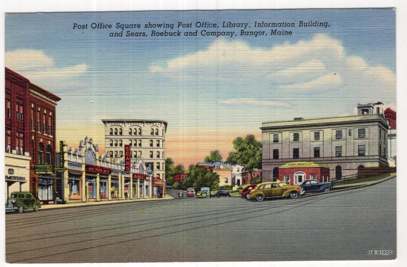 Bangor, Maine, Post Office Square, showing Post Office, Library