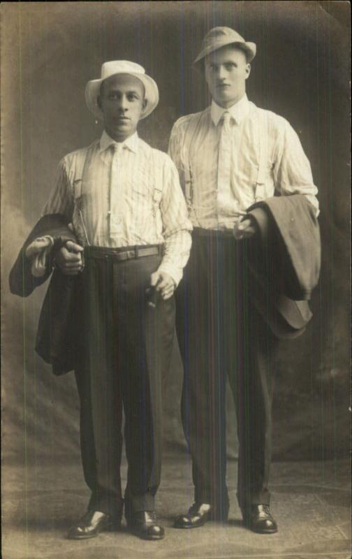 Men Shirts Ties Suspenders Hats Vintage c1910 Fashion Real Photo Postcard