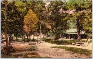 VINTAGE POSTCARD THE CAMPING GROUNDS AT NEW MARKET VIRGINIA (HAND-COLORED)