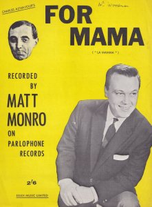 For Mama Charles Aznavour Matt Monro 1960s Sheet Music