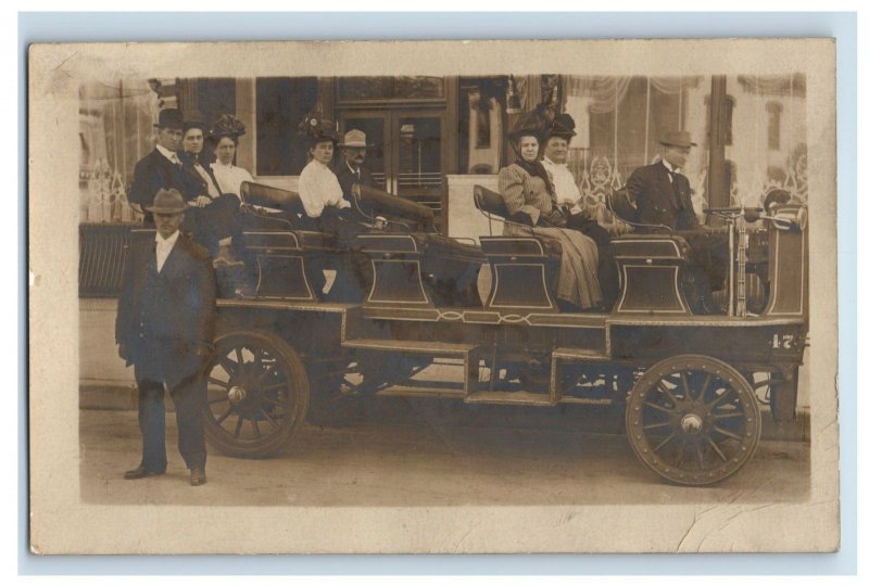 1900-06 Seeing Denver Open Air Bus Car Downtown RPPC Vintage Postcard F150E