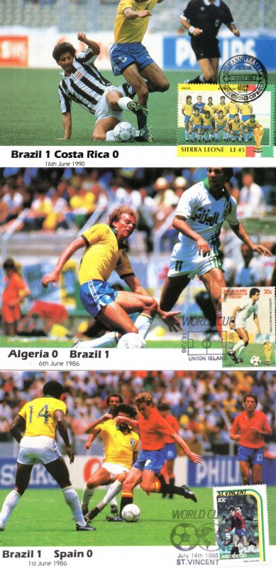 Brazil Algeria Spain Costa Rica 3x 1986 World Cup Postcard s