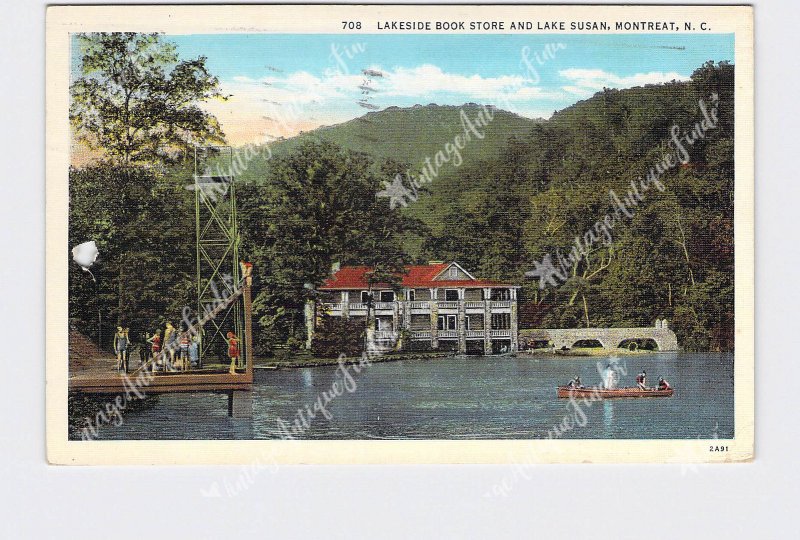 PPC POSTCARD NC NORTH CAROLINA MONTREAT LAKESIDE BOOK STORE LAKE SUSAN