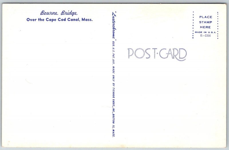 Cape Cod Canal Massachusetts 1950s Postcard Bourne Bridge
