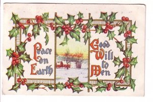 Peace on Earth, Good Will To Men, Christmas Greeting Used 1911 Split Ring Cancel