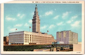 Cleveland Ohio, New U.S. Post Office, Terminal Tower Building, Vintage Postcard