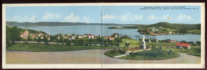 h719 - GASPE Quebec Double Postcard 1930s Panoramic View by Henderson