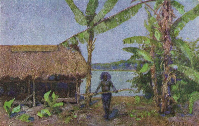 PC CPA PAPUA NEW GUINEA, NATIVE AND NATIVE HUT, Vintage Postcard (b19776)