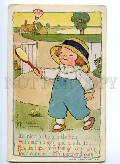 175918 BADMINTON Boy by DRAYTON Vintage R&N #490 PC