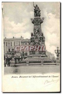Old Postcard Antwerp Monument Postage on the Scheldt