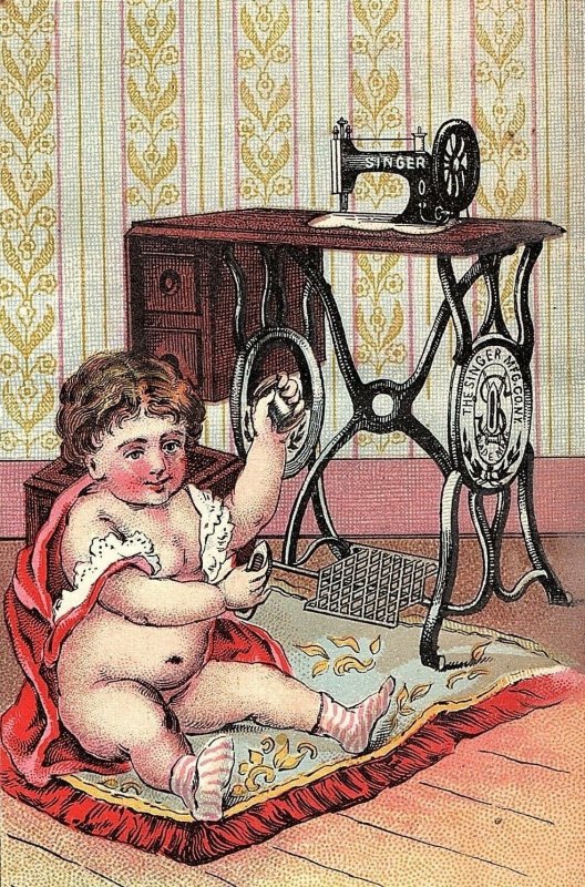 1880's The Singer Sewing Machine Cute Baby Victorian Trade Card P135