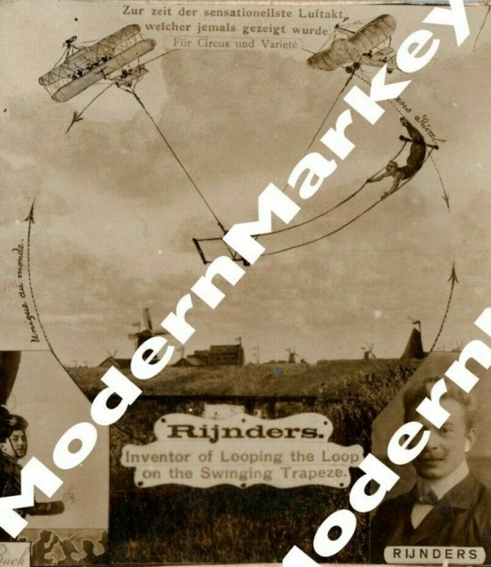 C.1910 RPPC M. Rijnders Airplane Jugglers Acrobats Circus Side Show Photo P190 