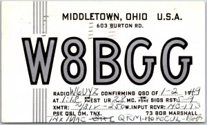 1949 Radio Card W8BGG Middletown Ohio Amateur Station Postcard