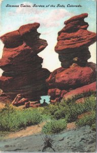 USA Siamese Twins Garden of the Gods Colorado Vintage Postcard 09.24