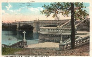 Vintage Postcard 1920 30th Street Bridge Riverside Park Indianapolis Indiana IND