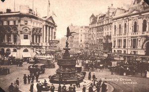 Vintage Postcard Piccadilly Circus Road Junction and Public Space London UK