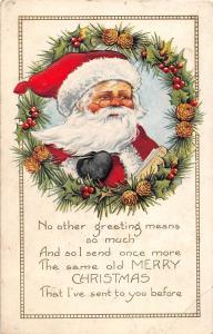 E29/ Santa Claus Merry Christmas Holiday Postcard 1924 Spectacles Wreath 4