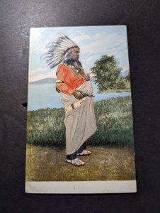 Mint USA Postcard Native American with Gun Feather Hat
