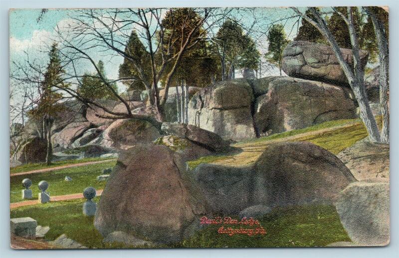 Postcard PA Gettysburg Battlefield Devil's Den 1913 View I24