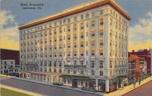 Lancaster Pennsylvania 1940s Postcard Hotel Brunswick Coffee Shop Cigar Store