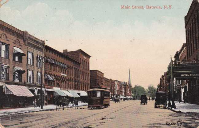 Horse and Trolley on Main Street - Batavia NY, New York - pm 1911 - DB