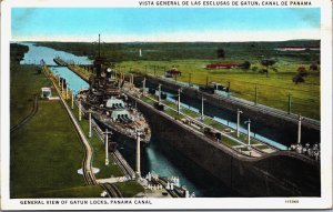 Panama Canal General View Of Gatun Locks Vintage Postcard C180