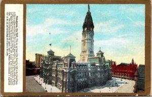 Scenic Philadelphia City Hall Building Clock Flag Postcard WOB 1 Cent Stamp PM 