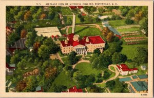 Aerial View of Mitchell College, Statesville NC Vintage Linen Postcard A43