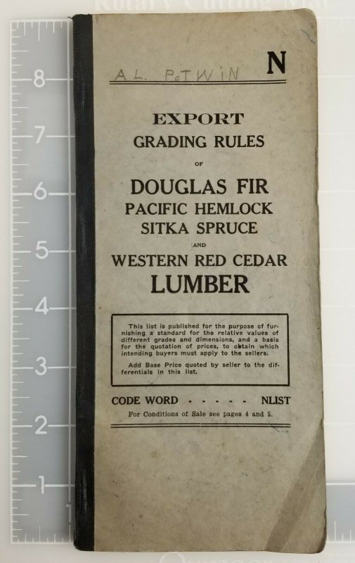 Export Grading Rules N for Lumber 1929 Edition Pacific Northwest