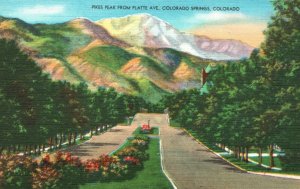 Vintage Postcard Pikes Peak View From Platte Avenue Colorado Springs Colorado CO