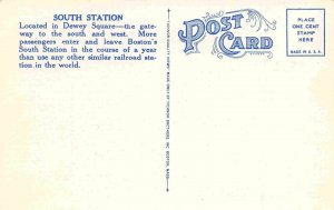 South Station Railroad Depot Boston Massachusetts linen postcard