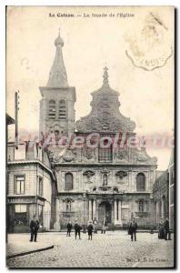 Old Postcard Le Cateau The Faade From I'Eglise