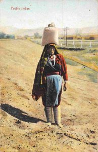 Pueblo Indian Woman Carry Load on Head Native American 1910c postcard