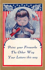 Point Your Fireworks The Other Way little boy US Flag antique pc ZB548025