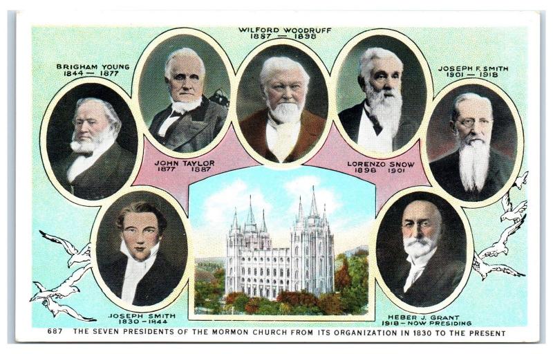 Early 1900s The Seven Presidents of the Mormon Church from 1830 Postcard