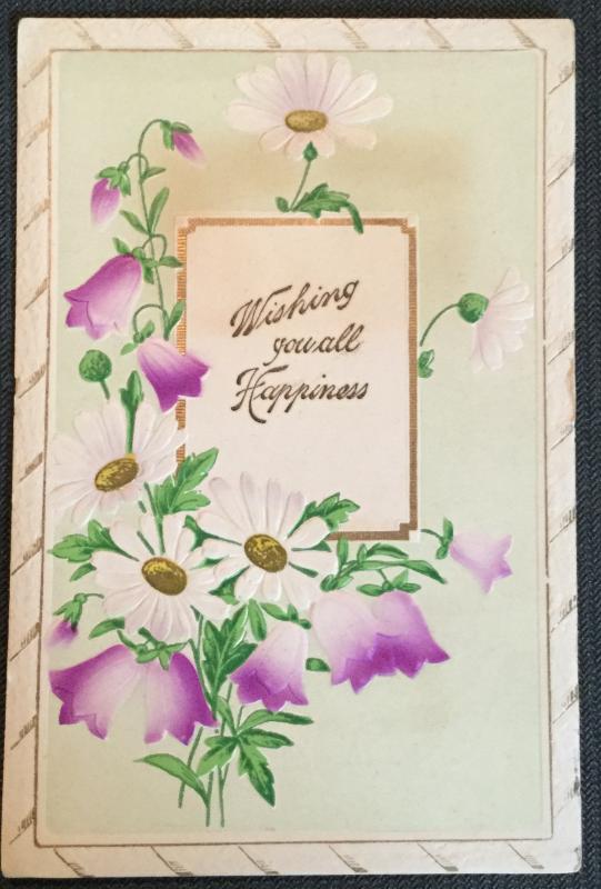 Postcard Unused Embossed w/writing on back “Wishing you....” LB