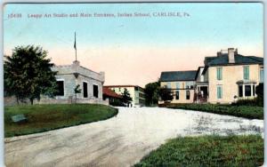 CARLISLE, PA   Entrance & Leupp Art Studio   INDIAN SCHOOL  ca 1910s   Postcard