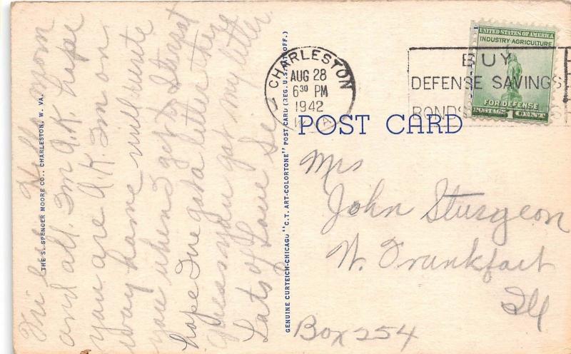 West Virginia WV Postcard 1942 CHARLESTON Greyhound Bus Depot ENtrance People
