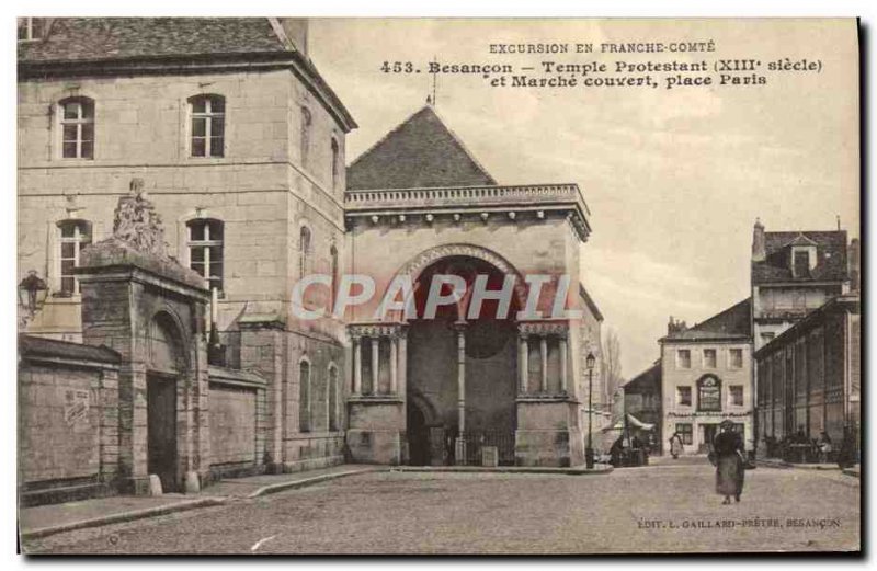 Old Postcard Besancon Protestant church and covered market square Paris