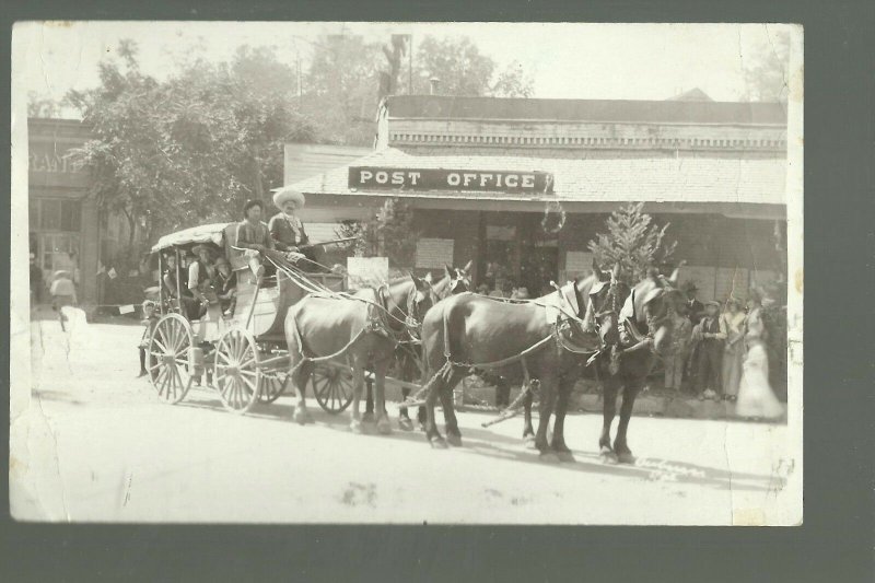 Auburn CALIFORNIA RPPC c1910 STAGECOACH Post Office MAIN STREET nr Roseville